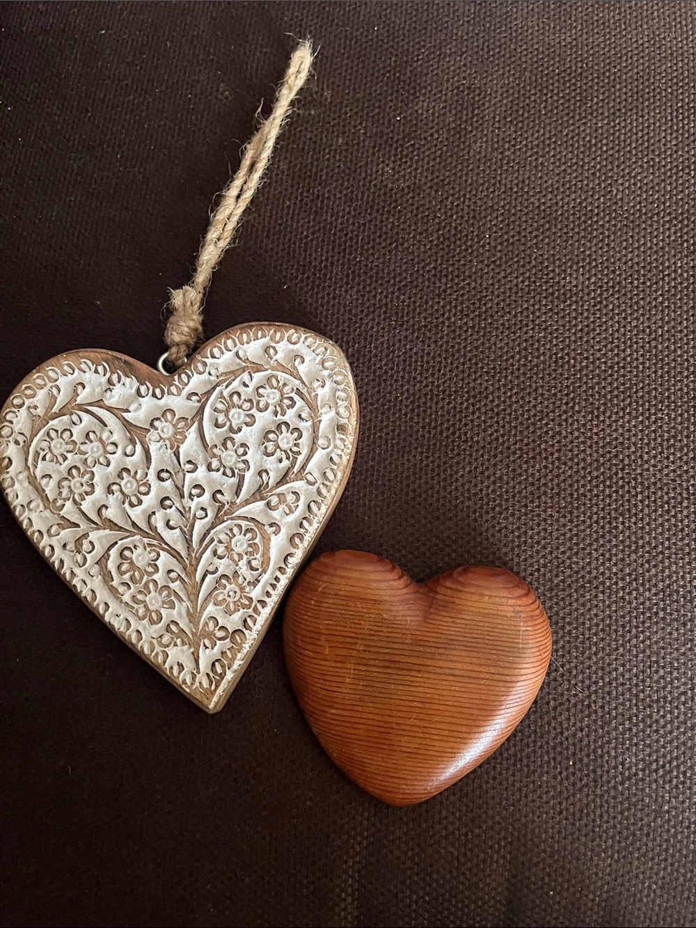 Rustic White and Brown Heart Hanging Ornaments - Home Holiday Decor